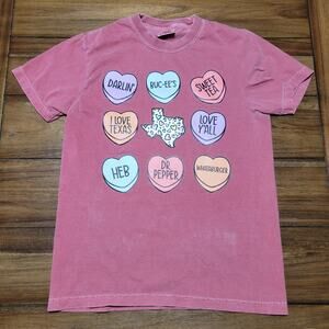 Texas Landmark Hearts Red Tee (Comfort Colors) - Size Small